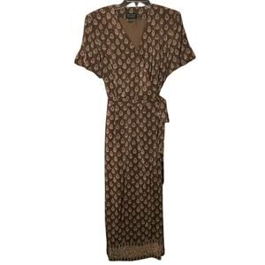 Vintage Spenser Jeremy 100% Silk Wrap Maxi Dress Women’s 14 Brown Floral Print